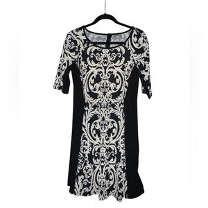 Roz & Ali Black And Cream Patterned Half Sleeve Sweater Mini Dress Size 6‎
